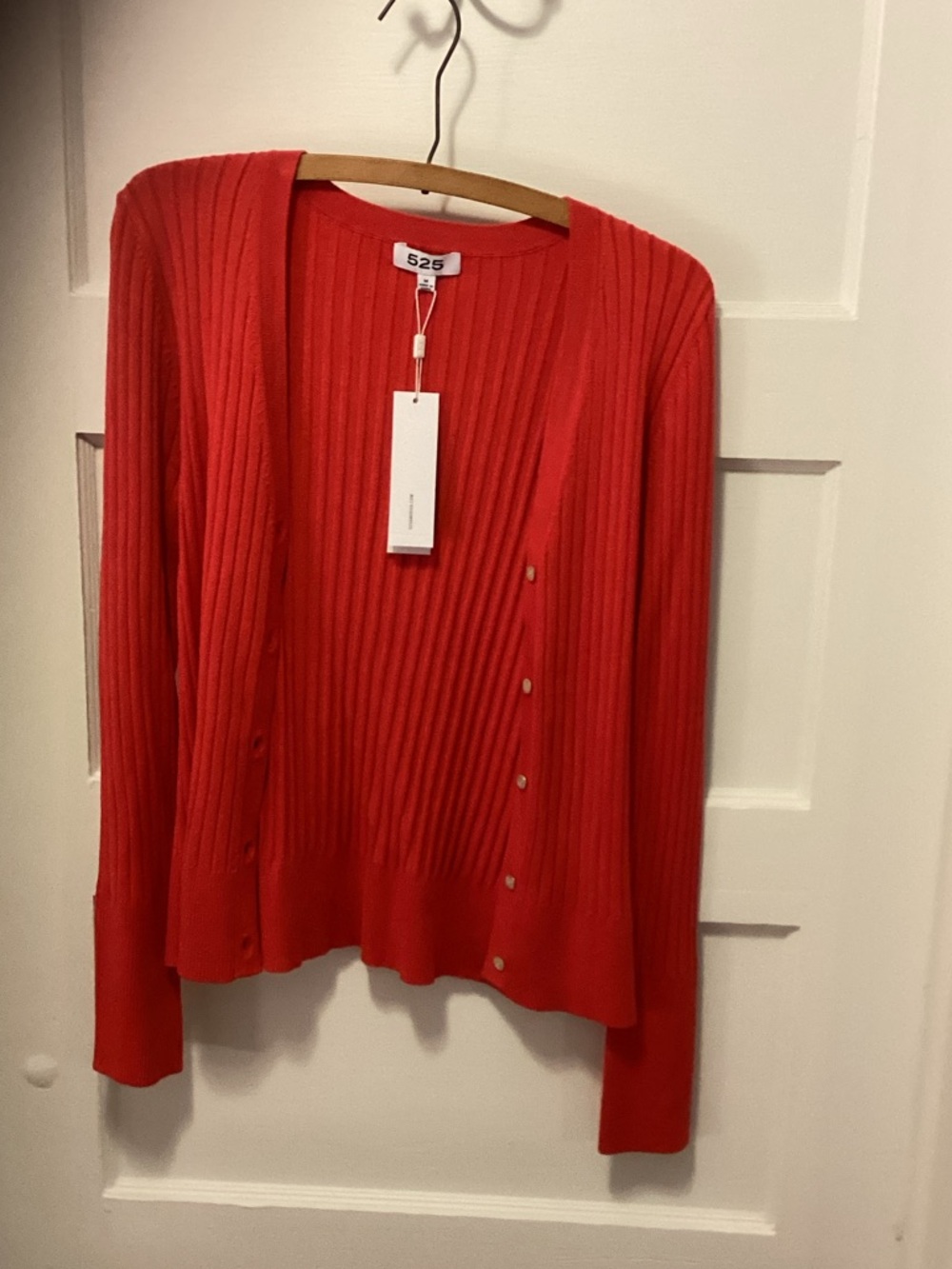 525 America Bright Red Ribbed Button-Front Cardigan